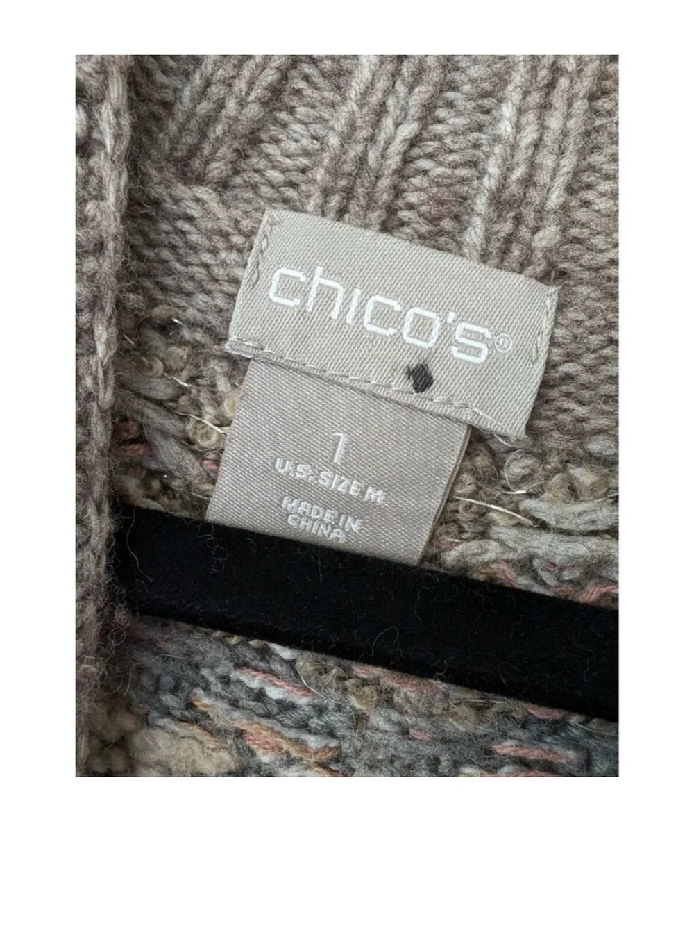 Chico's Cream Cable Knit Fair Isle Mock Neck Sweater